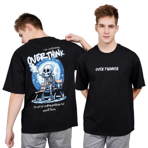 Overthinker Skull Print for Overthinking Minds Oversized T-Shirt