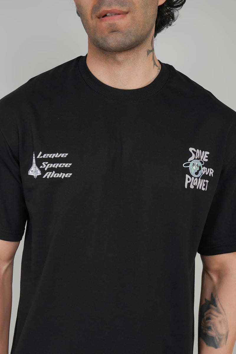 Leave Space Alone/Save Our Earth Print Oversized T-Shirt