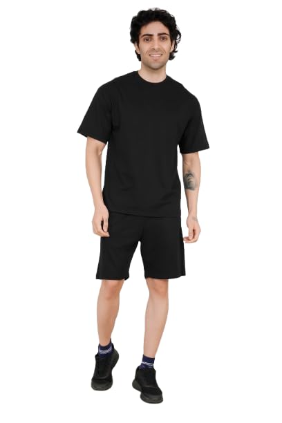 Solid Black Men's 100% Pure Cotton Co Ord Set