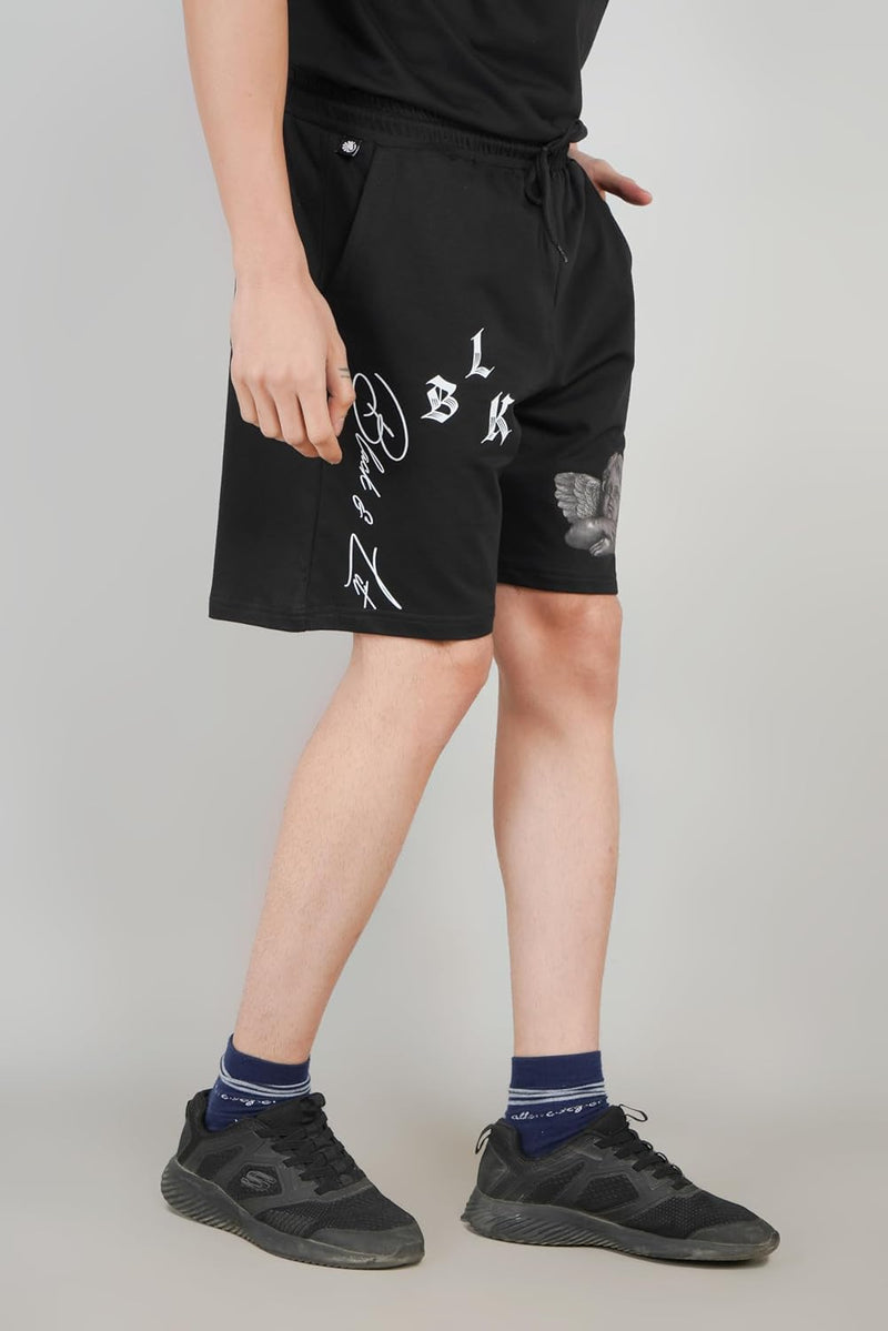 Black & Lit Angel Knitted Shorts For Men