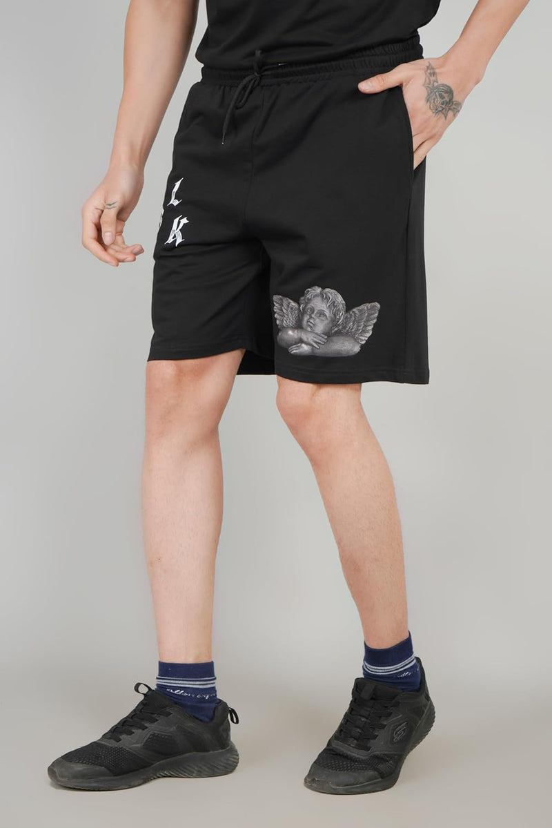 Black & Lit Angel Knitted Shorts For Men