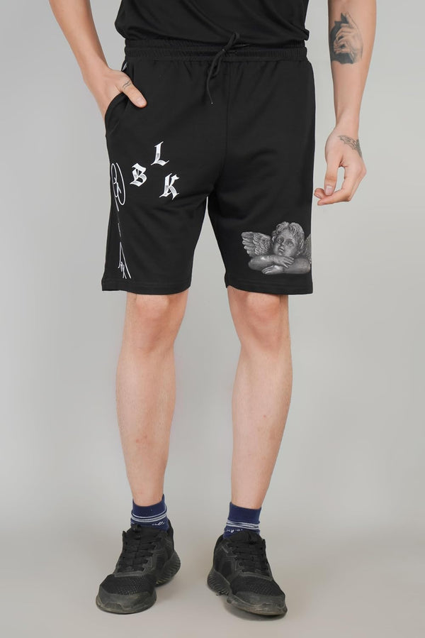 Black & Lit Angel Knitted Shorts For Men