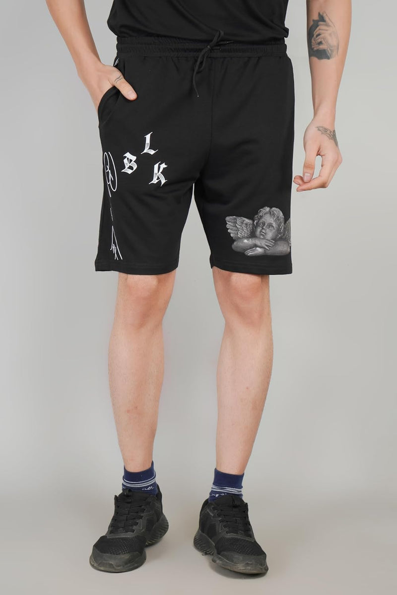 Black & Lit Angel Knitted Shorts For Men