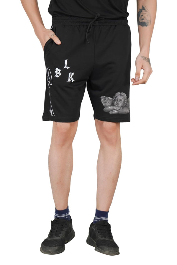 Black & Lit Angel Knitted Shorts For Men