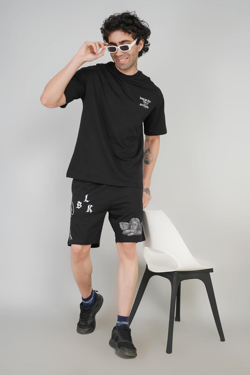 Black & Lit Angel Knitted Shorts For Men