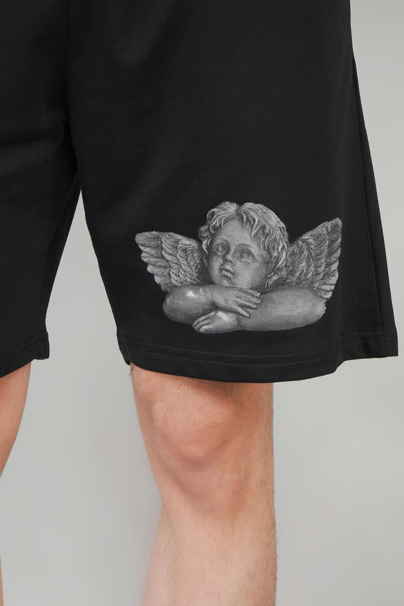 Black & Lit Angel Knitted Shorts For Men