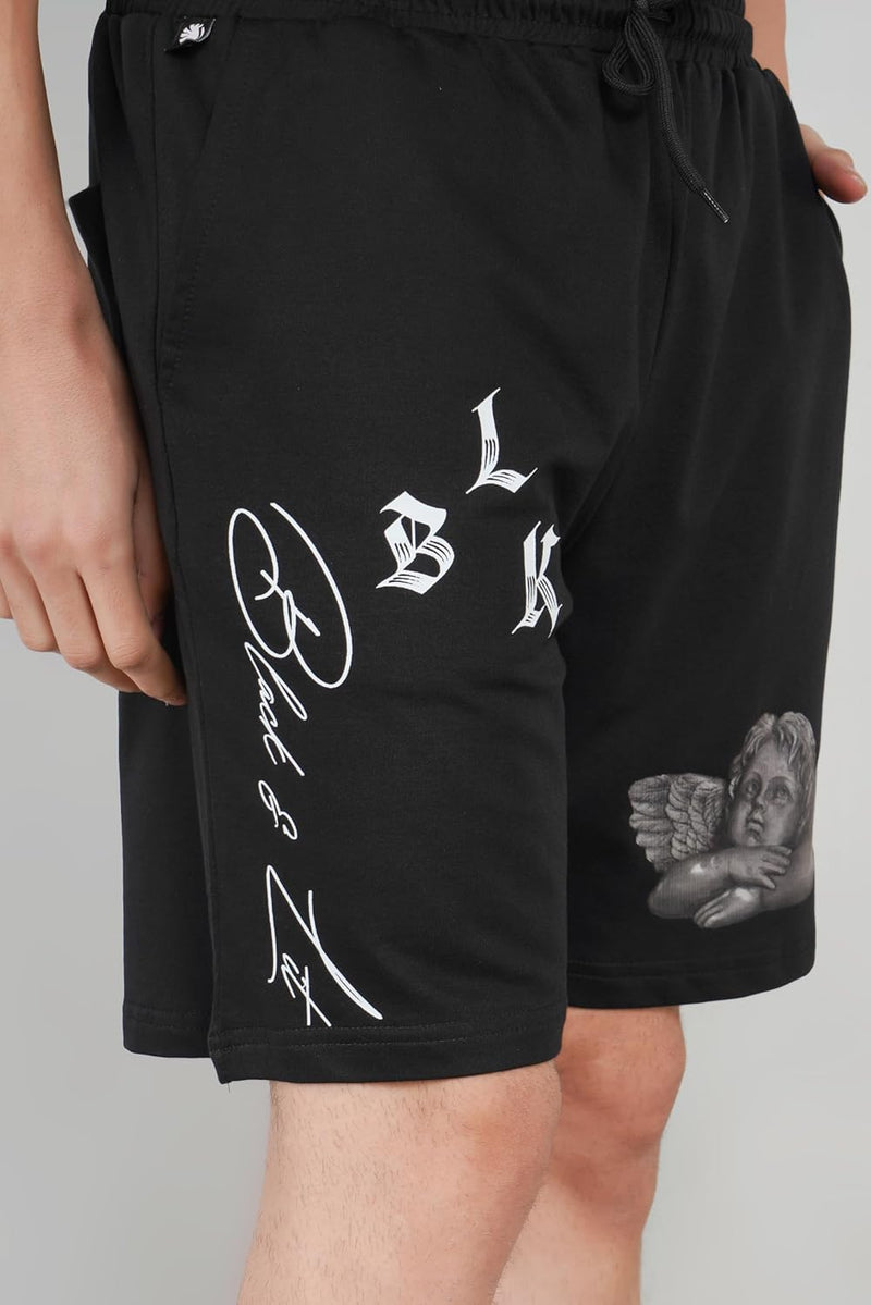 Black & Lit Angel Knitted Shorts For Men