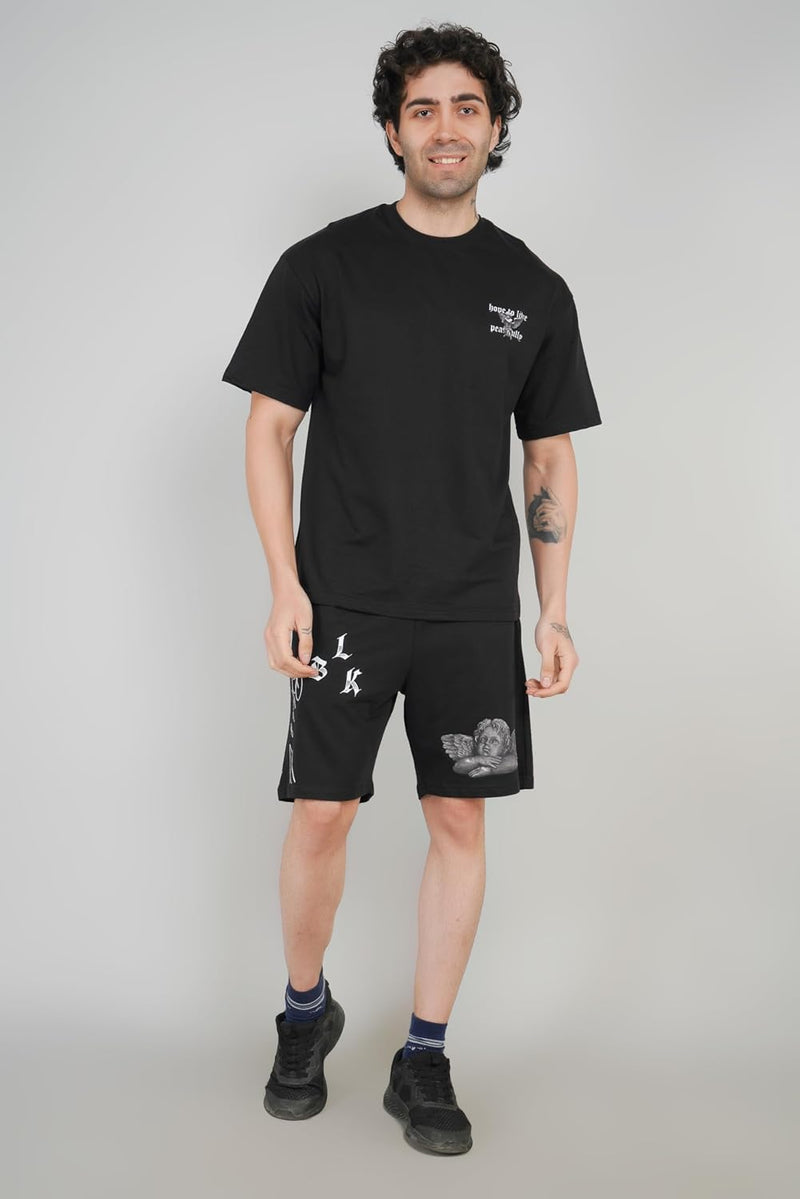 Black & Lit Angel Knitted Shorts For Men