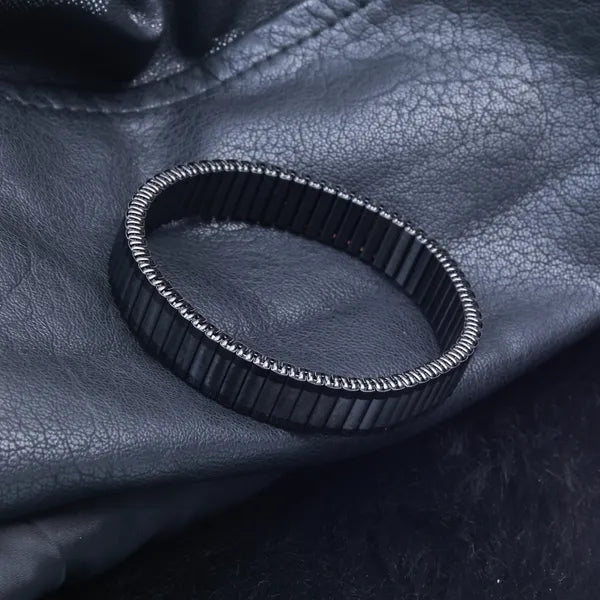 BLACLT Ribbed Black Steel Stretchable Kada Bracelet