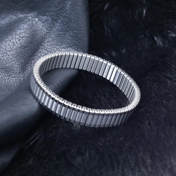 BLACLT Ribbed Silver Steel Stretchable Kada Bracelet