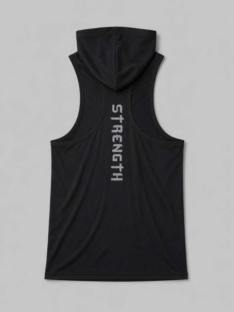 Blacklit Strength - Black - Hooded Racer Back Sleeveless Tank