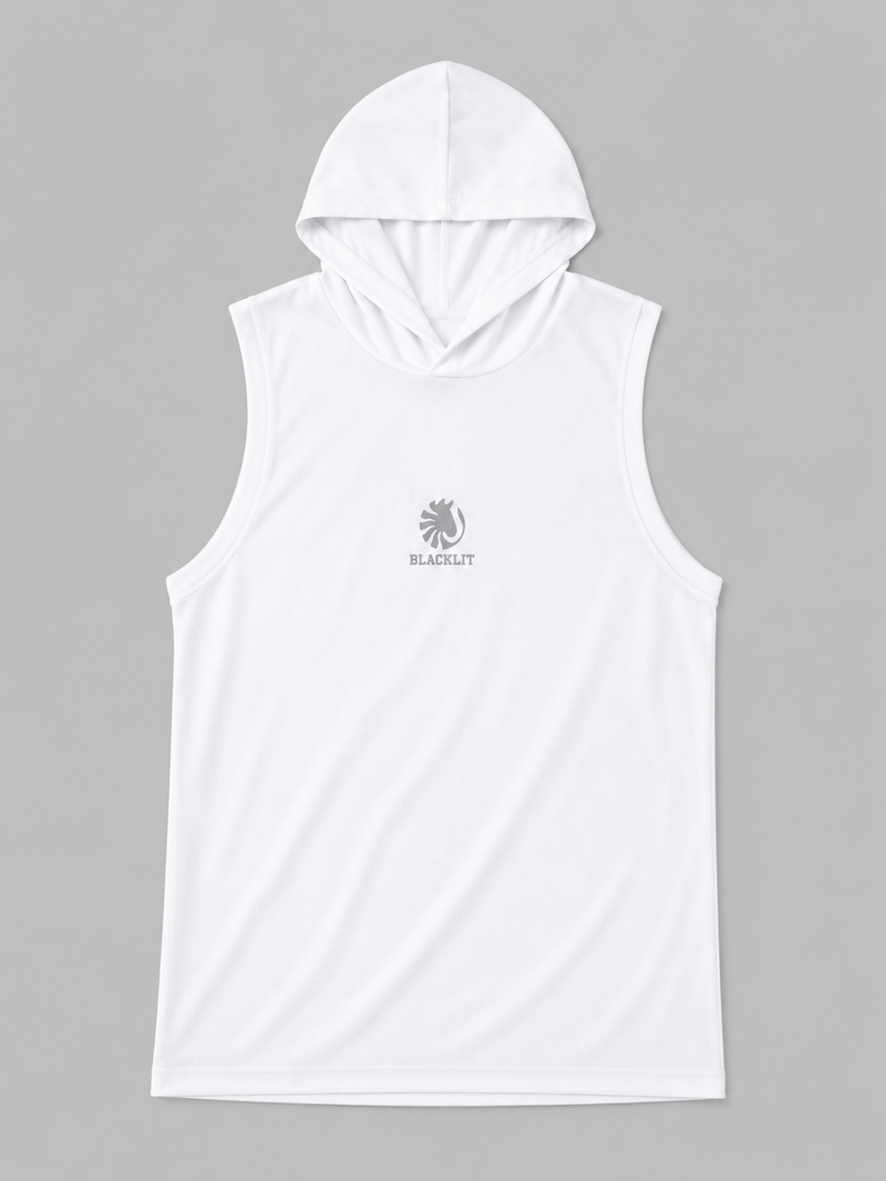 Blacklit Strength - White - Hooded Racer Back Sleeveless Tank