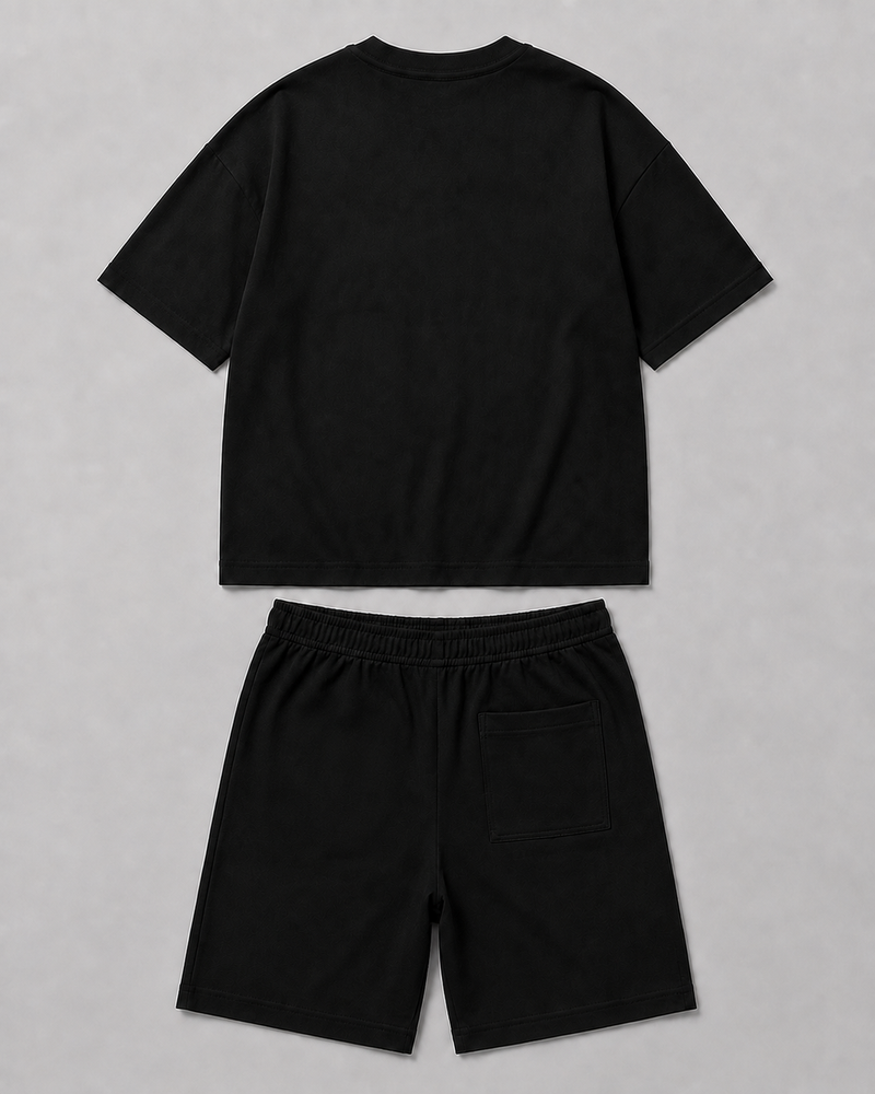 Solid Black Men's 100% Pure Cotton 240GSM Co Ord Set