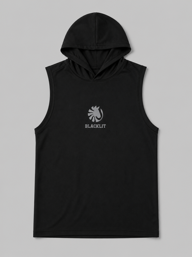 Blacklit Strength - Black - Hooded Racer Back Sleeveless Tank