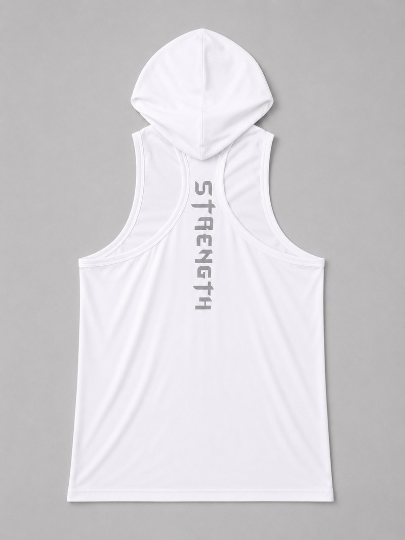 Blacklit Strength - White - Hooded Racer Back Sleeveless Tank