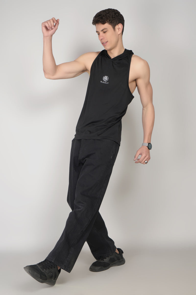 Blacklit Strength - Black - Hooded Racer Back Sleeveless Tank