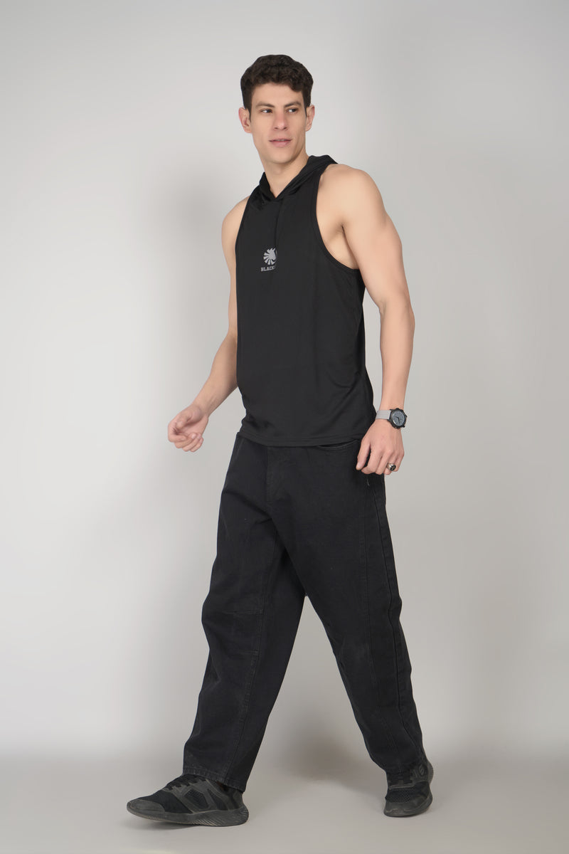 Blacklit Strength - Black - Hooded Racer Back Sleeveless Tank
