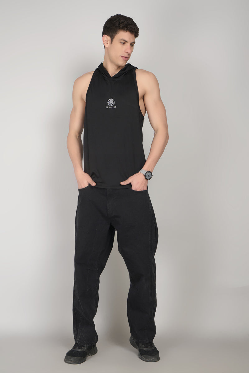 Blacklit Strength - Black - Hooded Racer Back Sleeveless Tank
