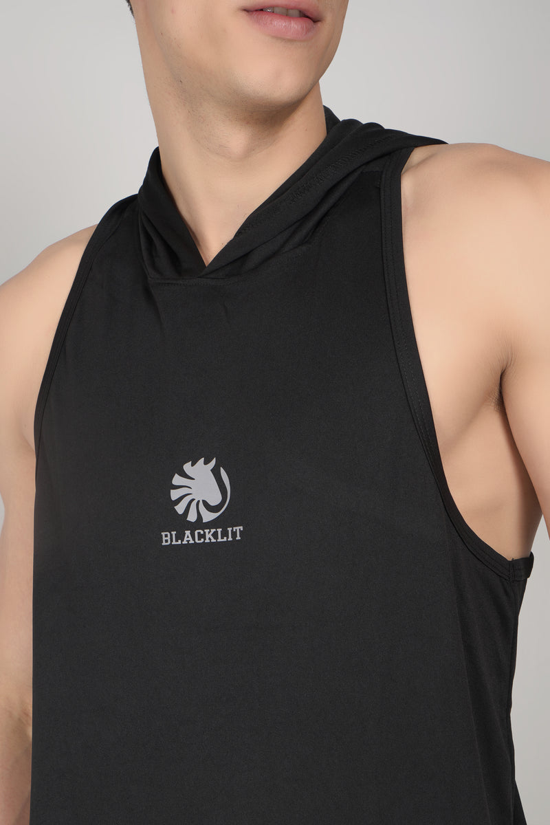 Blacklit Strength - Black - Hooded Racer Back Sleeveless Tank