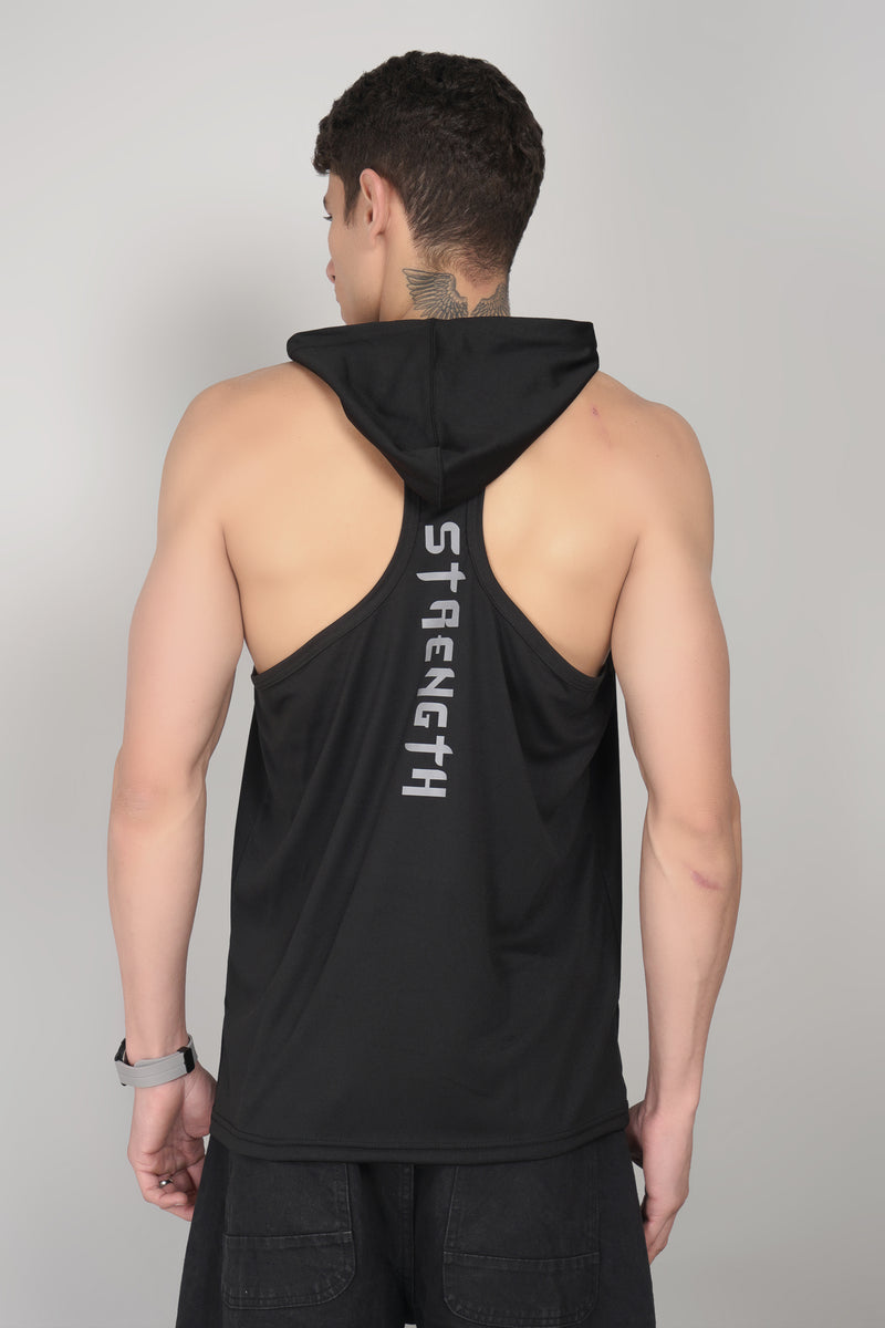 Blacklit Strength - Black - Hooded Racer Back Sleeveless Tank