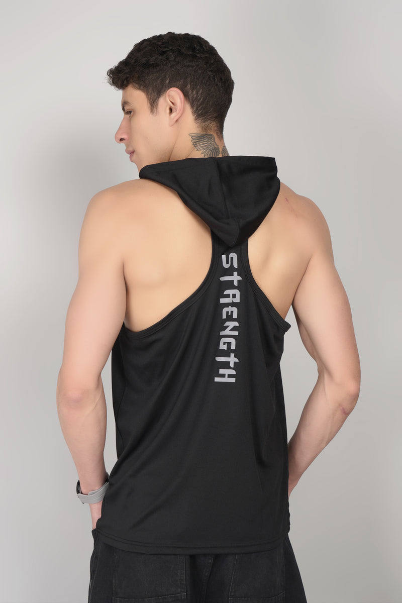Blacklit Strength - Black - Hooded Racer Back Sleeveless Tank