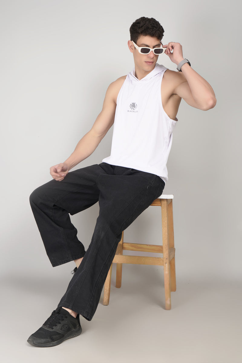 Blacklit Strength - White - Hooded Racer Back Sleeveless Tank