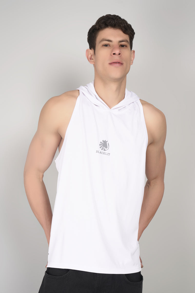 Blacklit Strength - White - Hooded Racer Back Sleeveless Tank