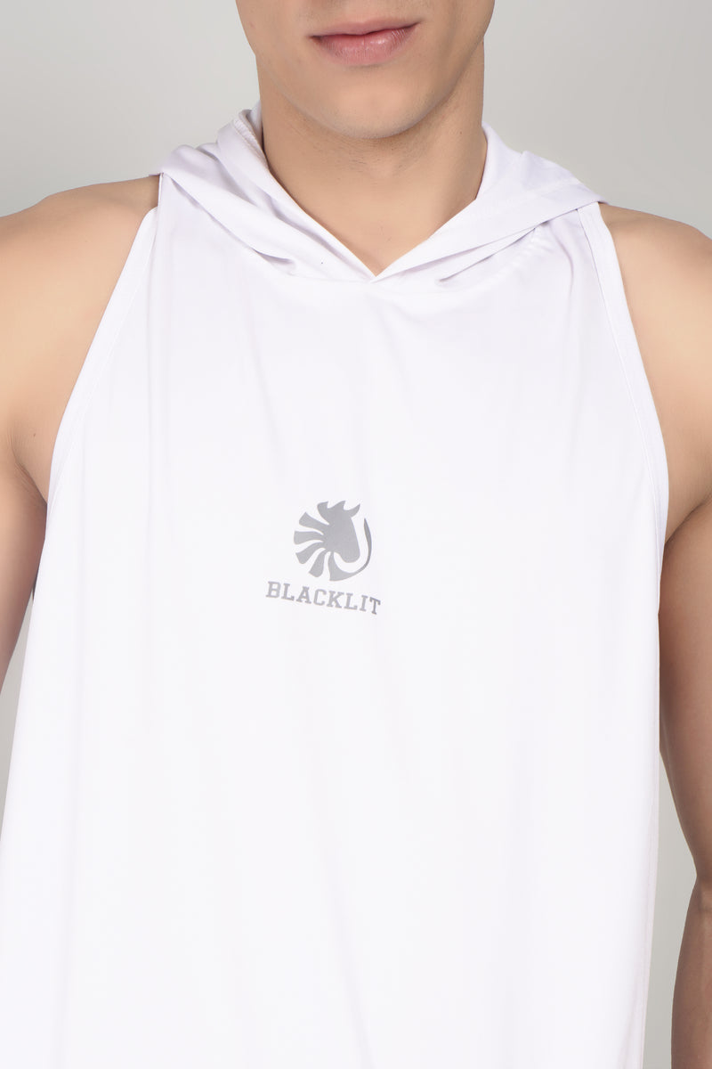 Blacklit Strength - White - Hooded Racer Back Sleeveless Tank