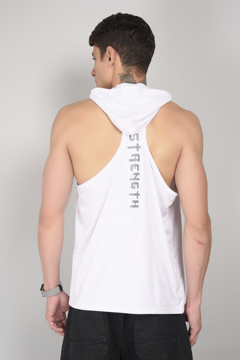 Blacklit Strength - White - Hooded Racer Back Sleeveless Tank