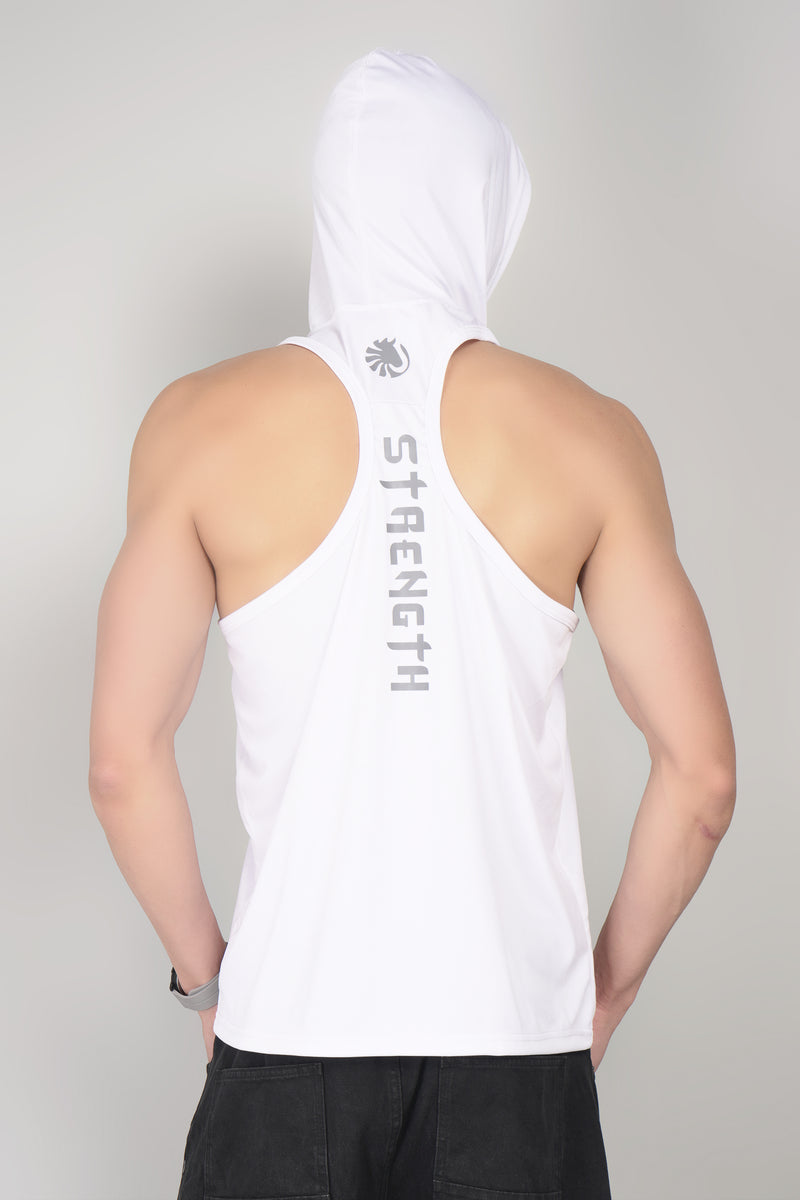Blacklit Strength - White - Hooded Racer Back Sleeveless Tank